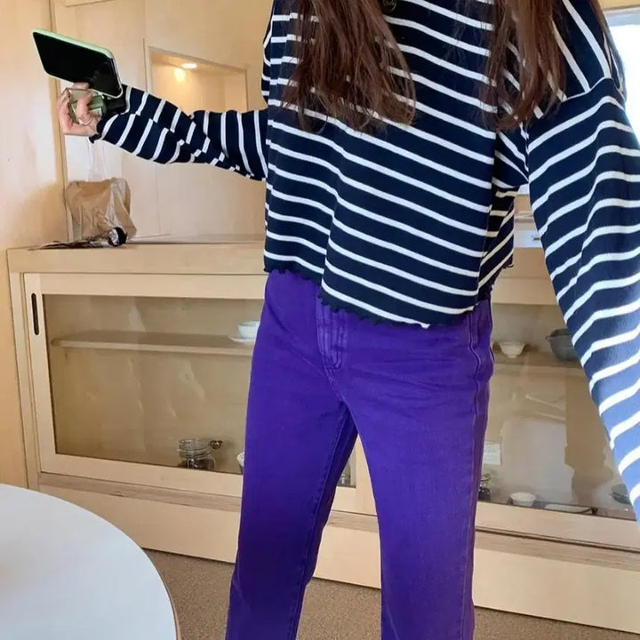 [BUNJANG] Maybe Baby Diary List Stripe Crop T-Shirt White / (화이트) 메이비베이비 디어리스트 스트라이프 크롭티