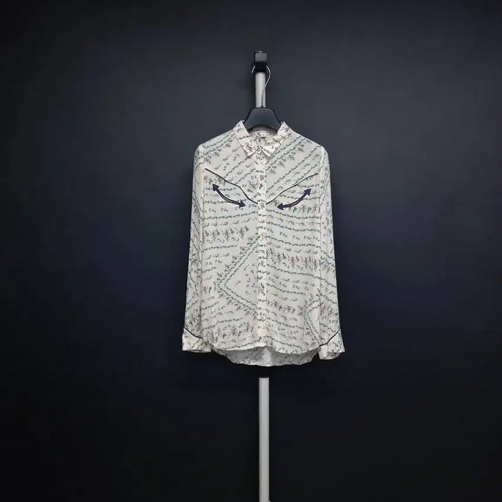 [BUNJANG] Thursday Island Rayon Long Sleeve Blouse Beige Floral Pattern / 새 써스데이아일랜드 춘하추 레이온 긴팔블라우스 55.44