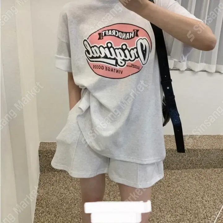 [BUNJANG] Original Lettering Short Sleeve Set (New) / 오리지널 레터링 반팔 세트 (새상품)
