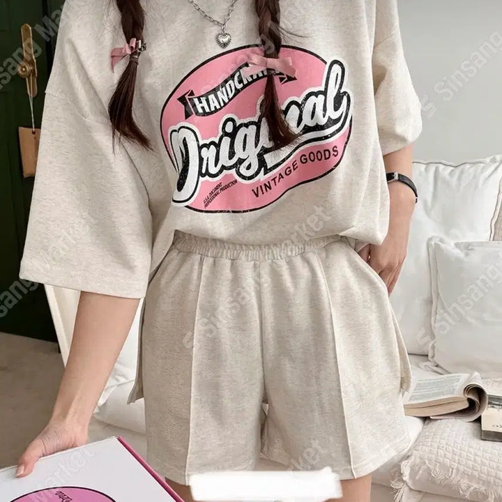 [BUNJANG] Original Lettering Short Sleeve Set (New) / 오리지널 레터링 반팔 세트 (새상품)