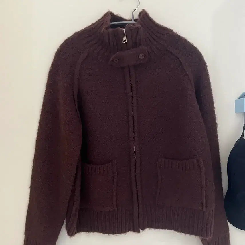 [BUNJANG] Brown Knit Zip-Up Cardigan / 브라운 니트 집업