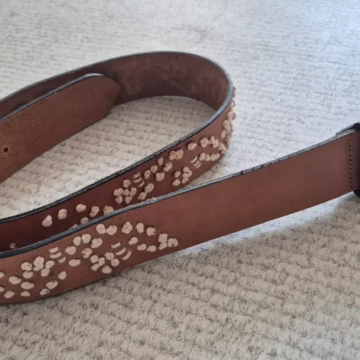 [BUNJANG] Vintage Embroidered Genuine Leather Belt (32-36 inches) / 빈티지 자수 소가죽 벨트 (32~36인치) 남성용 벨트