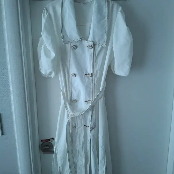 [BUNJANG] White Linen Double-Button Dress (Size 55-66) / 화이트 더블 버튼 원피스55~66