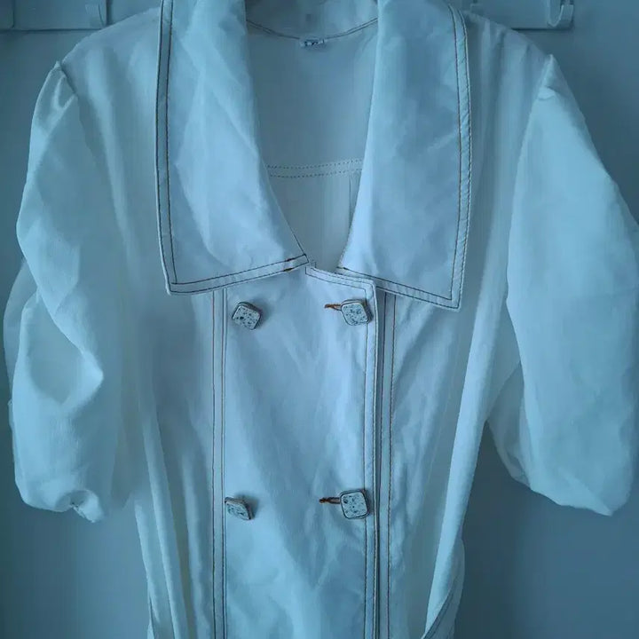 [BUNJANG] White Linen Double-Button Dress (Size 55-66) / 화이트 더블 버튼 원피스55~66