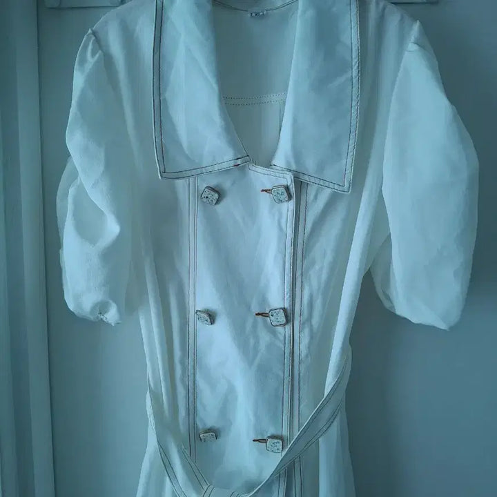 [BUNJANG] White Linen Double-Button Dress (Size 55-66) / 화이트 더블 버튼 원피스55~66