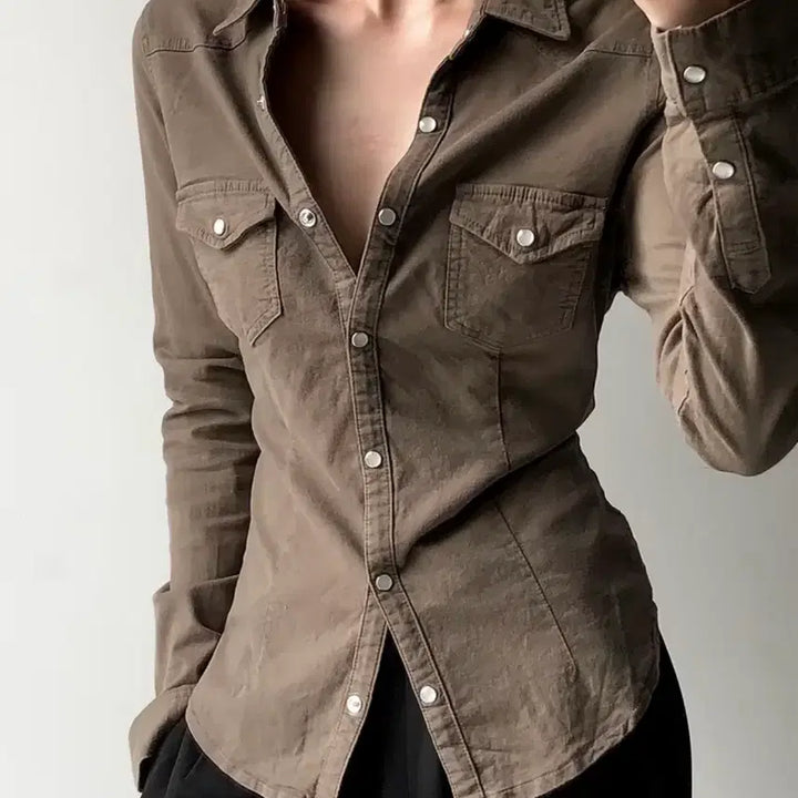 [BUNJANG] Vintage Slim Fit Pocket Shirt Jacket / 빈티지 슬림핏 포켓 셔츠 자켓