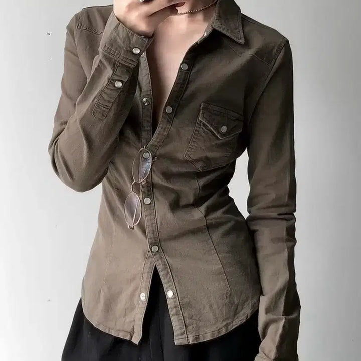 [BUNJANG] Vintage Slim Fit Pocket Shirt Jacket / 빈티지 슬림핏 포켓 셔츠 자켓