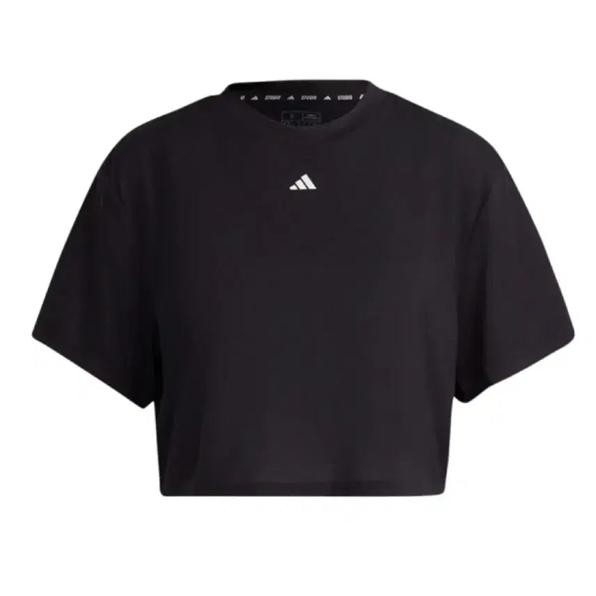 [BUNJANG] Adidas Studio Black Cropped Short Sleeve T-Shirt / 아디다스 블랙 크롭 반팔 티셔츠