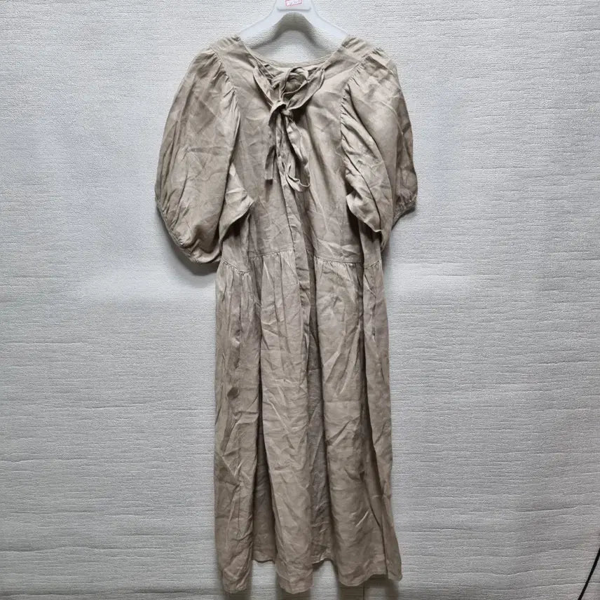 [BUNJANG] Puff Sleeve Long Dress - Beige / w323 퍼프 반팔 롱 원피스
