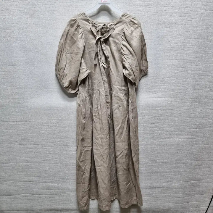 [BUNJANG] Puff Sleeve Long Dress - Beige / w323 퍼프 반팔 롱 원피스