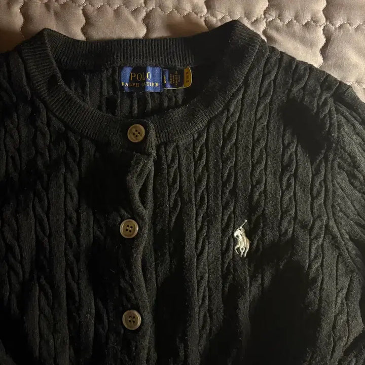 [BUNJANG] Polo Ralph Lauren Black Cable Knit Cardigan / 폴로 검정 가디건