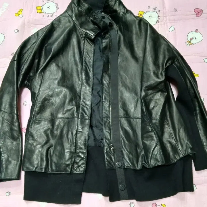 [BUNJANG] Demoo Black Leather Mix Jacket / 데무블랙가죽믹스자켓