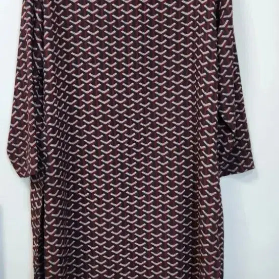 [BUNJANG] Goyard Pattern 3/4 Sleeve Dress Burgundy / 고야드 패턴 칠부 원피스 버건디