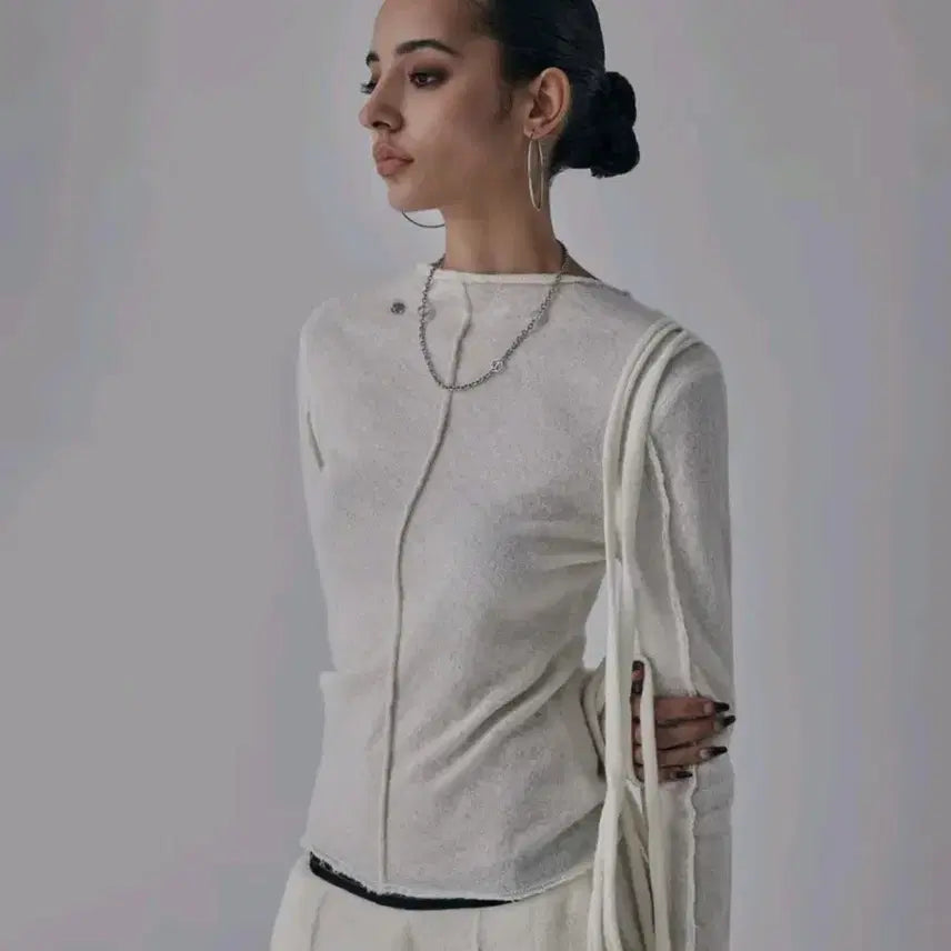 [BUNJANG] TRIMMINGBIRD Alpaca String Pintuck Knit Ivory / (택O) 트리밍버드 알파카 스트링 핀턱 니트 아이보리