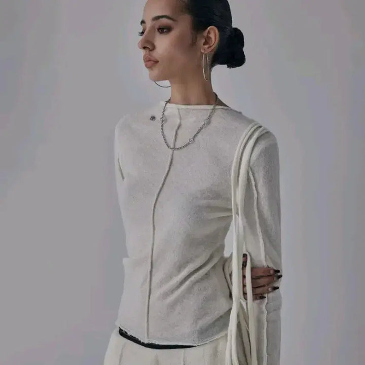 [BUNJANG] TRIMMINGBIRD Alpaca String Pintuck Knit Ivory / (택O) 트리밍버드 알파카 스트링 핀턱 니트 아이보리