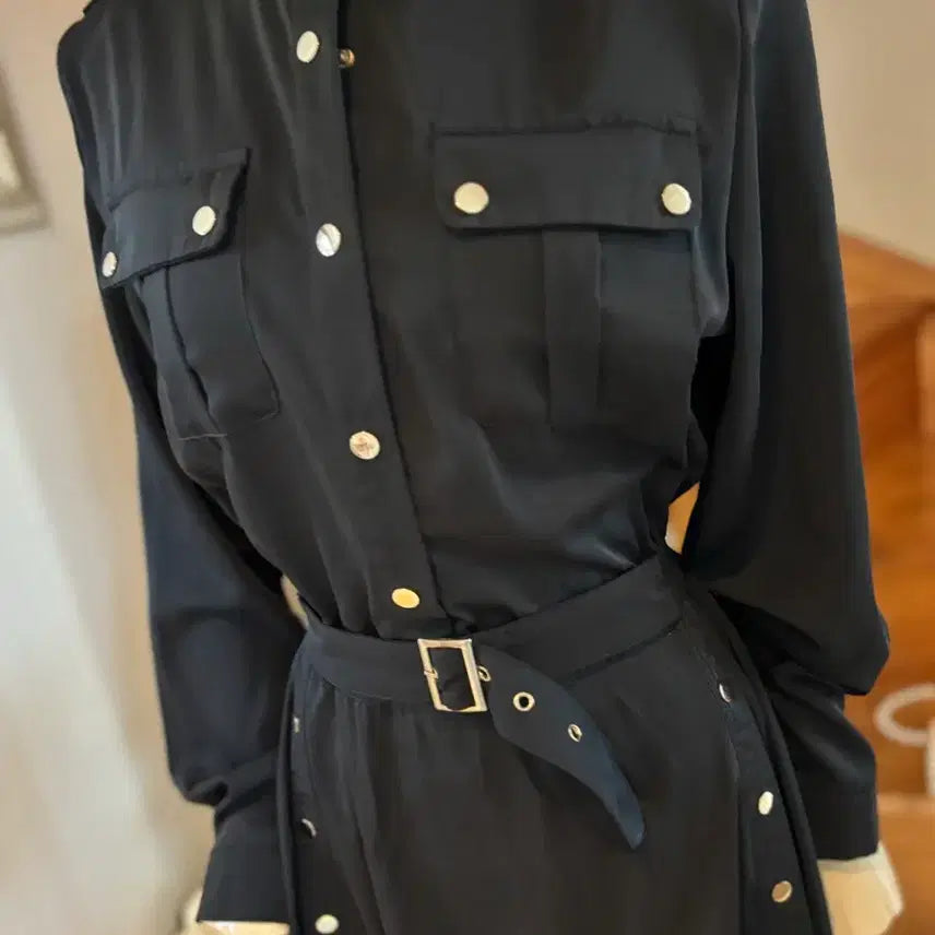 [BUNJANG] Black Belt Long Shirt Dress Size M / 블랙 벨트 롱 셔츠 원피스 31. M