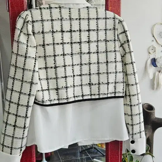 [BUNJANG] Tweed Check Jacket with Attached Blouse / 트위드 체크 자켓 + 블라우스