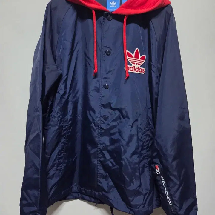 [BUNJANG] Adidas Hooded Coach Jacket Navy/Red / (100)  아디다스 후드 코치 자켓 네이비/레드