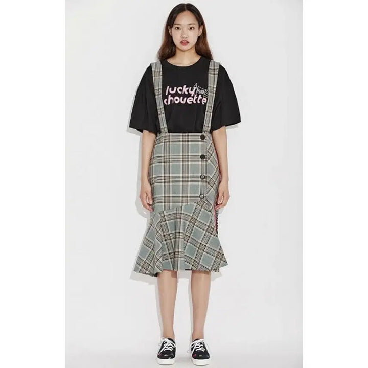 [BUNJANG] LUCKY CHOUETTE Check Overall Skirt / 럭키슈에뜨 오버롤 체크 스커트