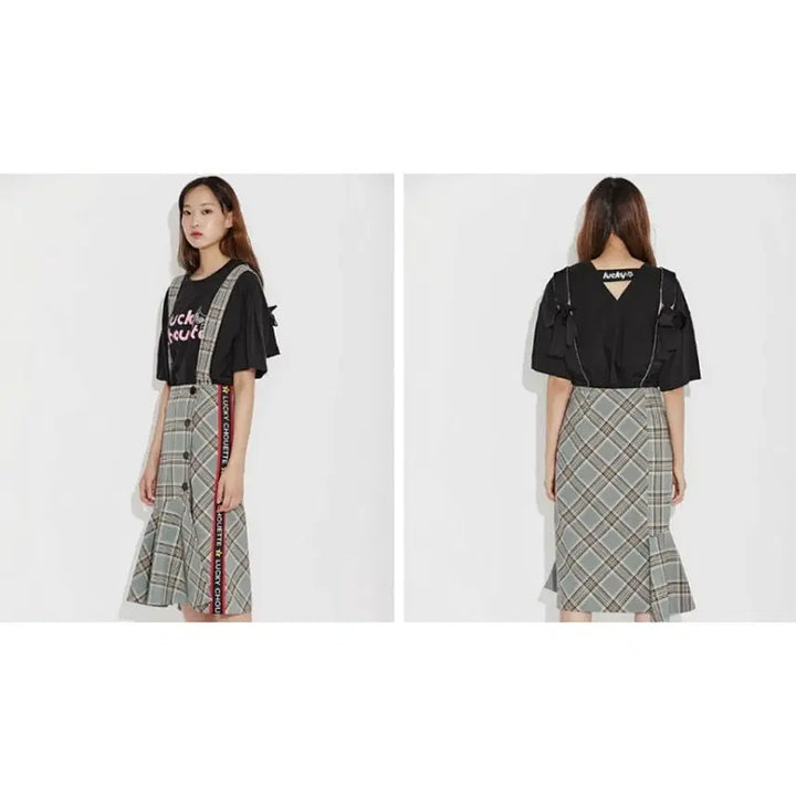 [BUNJANG] LUCKY CHOUETTE Check Overall Skirt / 럭키슈에뜨 오버롤 체크 스커트