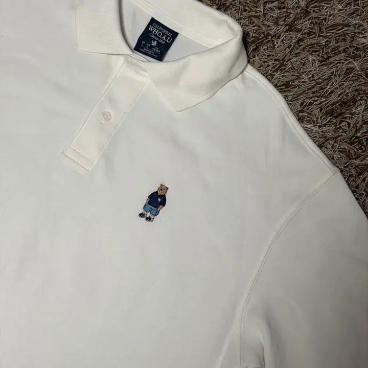 [BUNJANG] WHO.A.U Bear Embroidery Short-Sleeve Polo Shirt Ivory / WHO.A.U 곰돌이 자수 반팔 폴로티 아이보리