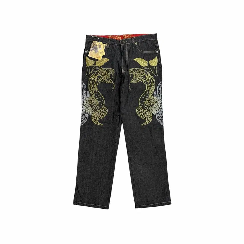 [BUNJANG] Crown Holder Old School Vintage Cobra Black Denim Pants (Size 36) / 크라운 홀더 올드스쿨 빈티지 코브라 흑 청 데님 팬츠 바지 (36