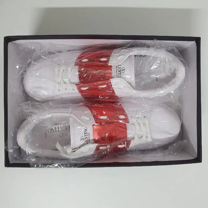 [SOLD OUT] 발렌티노 메탈릭 스트라이프 오픈 스니커즈 (화이트 레드)