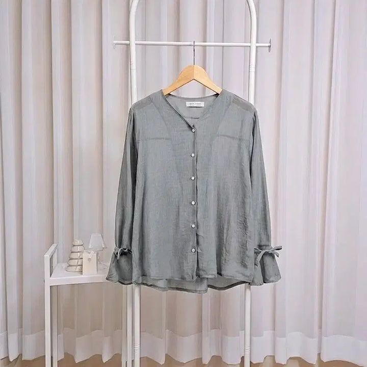 [BUNJANG] Ribbon Sleeve Loose Fit Chiffon Blouse for Spring/Summer / 리본소매 루즈핏 봄여름 쉬폰 블라우스