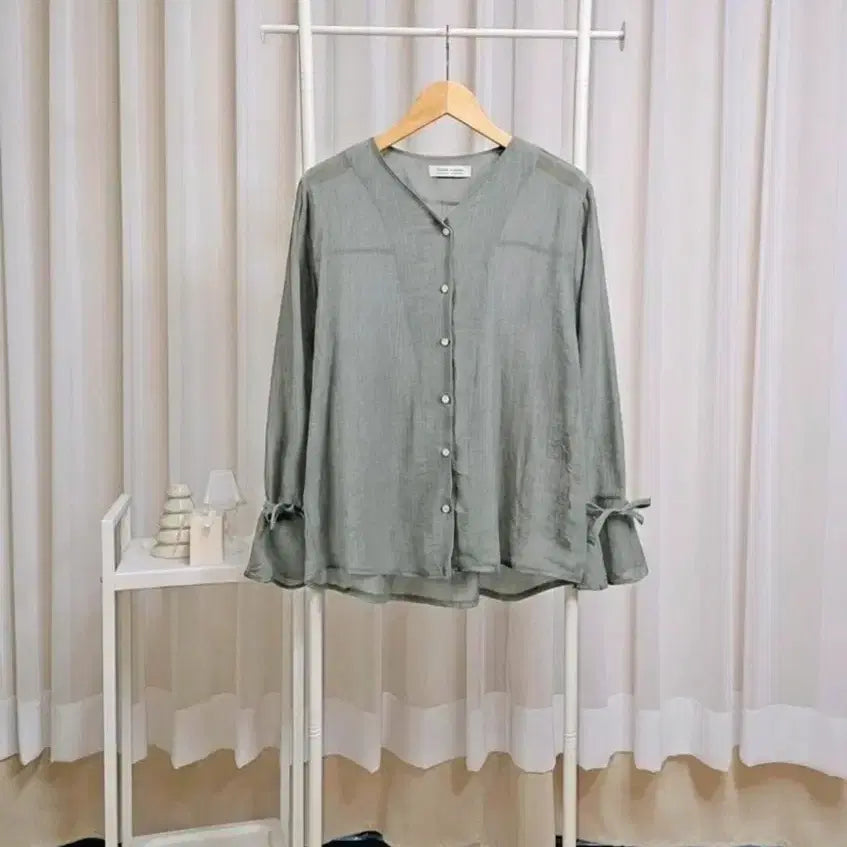 [BUNJANG] Ribbon Sleeve Loose Fit Chiffon Blouse for Spring/Summer / 리본소매 루즈핏 봄여름 쉬폰 블라우스