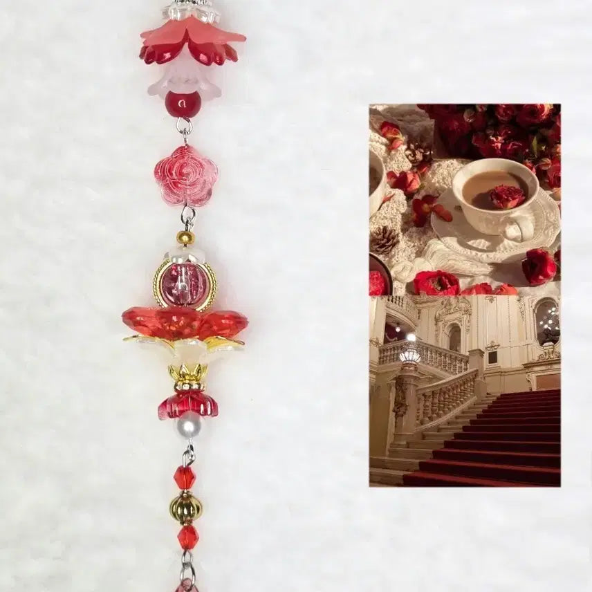 [BUNJANG] Classic Rose Bead Keychain / 고전 장미 비즈 키링
