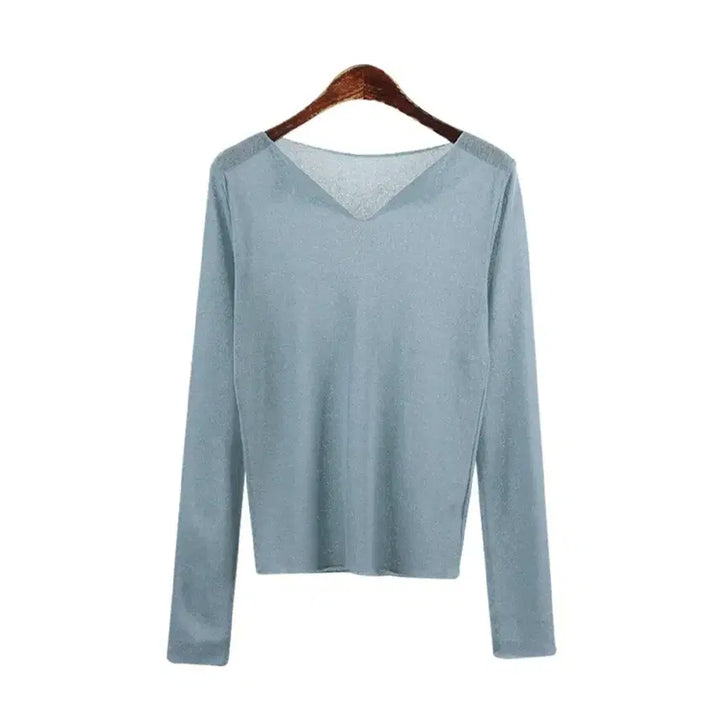 [BUNJANG] Open Collar See-Through Summer Knit / 오픈카라 시스루 여름 니트