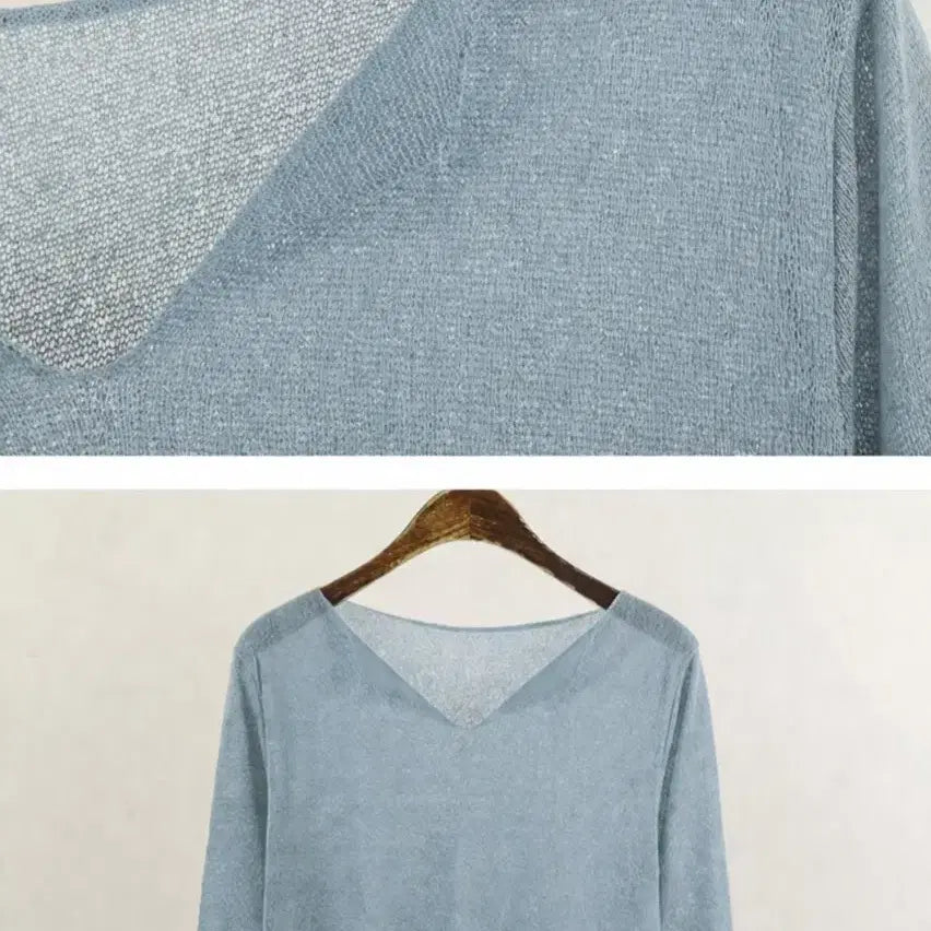 [BUNJANG] Open Collar See-Through Summer Knit / 오픈카라 시스루 여름 니트