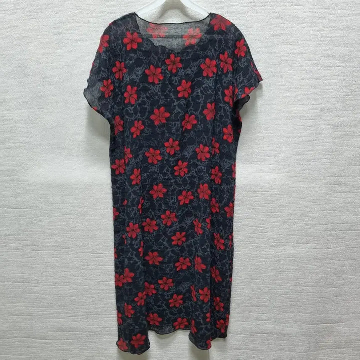 [BUNJANG] Red Flower Pattern Short Sleeve Long Dress / w336 반팔 롱 원피스