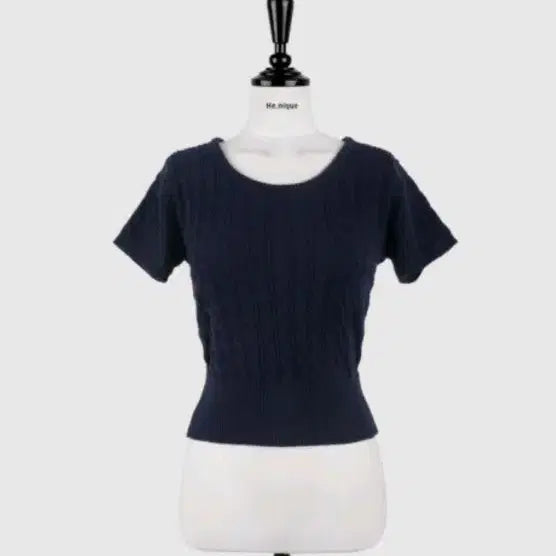 [BUNJANG] HINIQUE Twisted Short Sleeve Knit Navy / 히니크 꽈배기 반팔니트 네이비