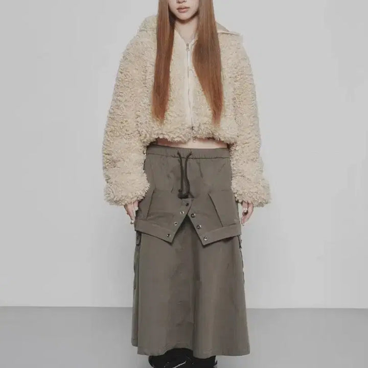 [BUNJANG] Dainnit Double Layered Waist Skirt Khaki / 다이닛 DOUBLE LAYERED WAIST SKIRT 카키