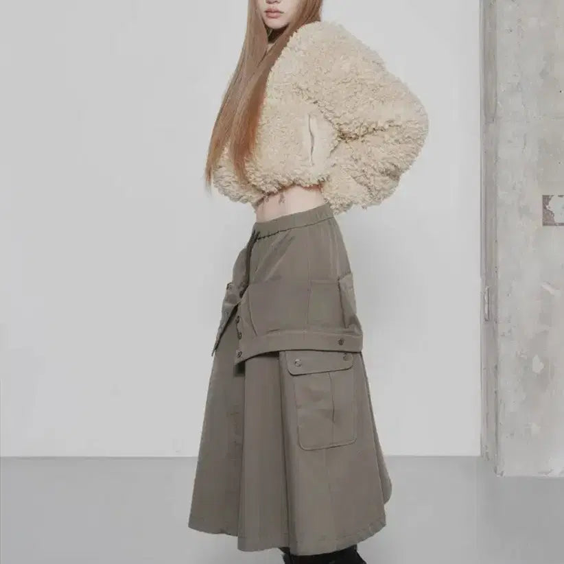 [BUNJANG] Dainnit Double Layered Waist Skirt Khaki / 다이닛 DOUBLE LAYERED WAIST SKIRT 카키