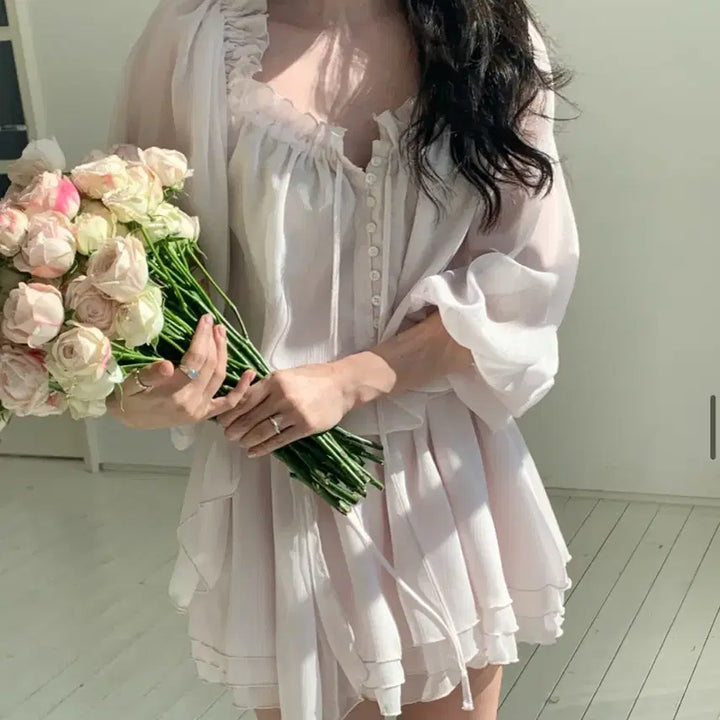 [BUNJANG] Finetulle Chiffon Mini Dress / 피네 쉬폰 원피스