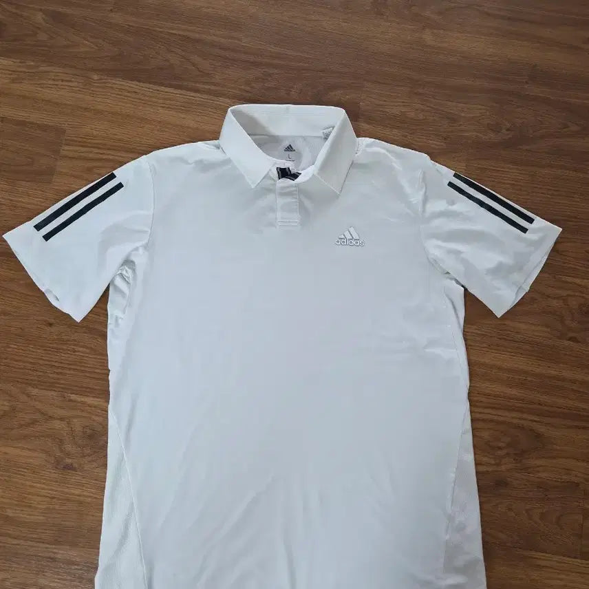 [BUNJANG] Adidas White 3-Stripes Short Sleeve Polo T-Shirt Size 100 / 아디다스 흰색 삼선 반팔 폴로티셔츠 100
