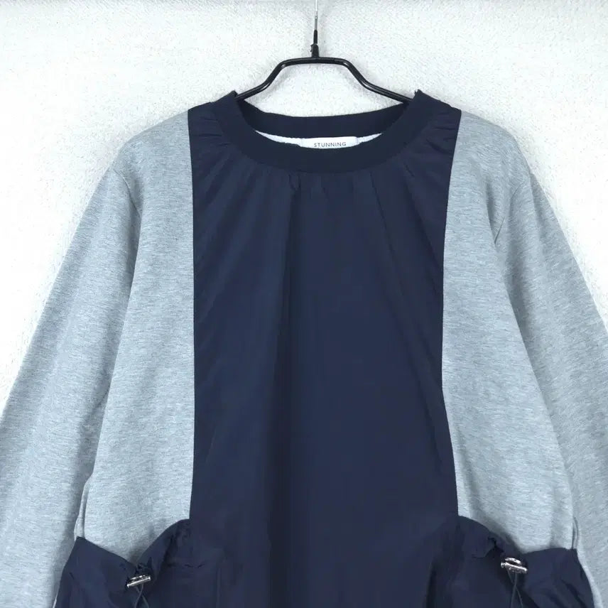 [BUNJANG] STUNNING Color-Blocked Sweatshirt T-Shirt Navy/Gray (Size 66-77) / STUNNING 여성 배색 맨투맨 티셔츠 네이비/회색(66~77)