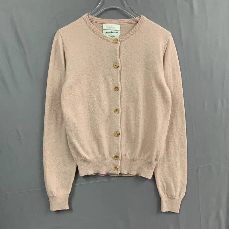 [BUNJANG] Smooth Smooth Pink Heart Button Wool Knit Round Cardigan / 스무스무드 핑크 하트 버튼 울 니트 라운드 가디건