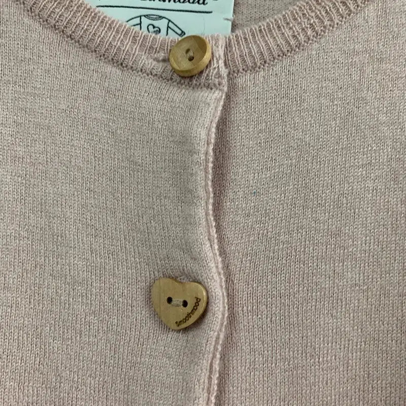 [BUNJANG] Smooth Smooth Pink Heart Button Wool Knit Round Cardigan / 스무스무드 핑크 하트 버튼 울 니트 라운드 가디건
