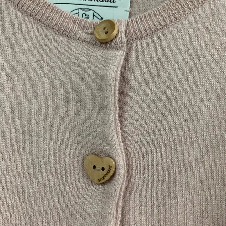 [BUNJANG] Smooth Smooth Pink Heart Button Wool Knit Round Cardigan / 스무스무드 핑크 하트 버튼 울 니트 라운드 가디건