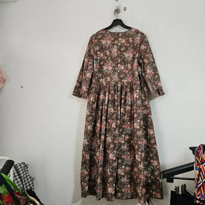 [BUNJANG] Floral Long Dress - Brown / 플라워 롱 원피스 브라운