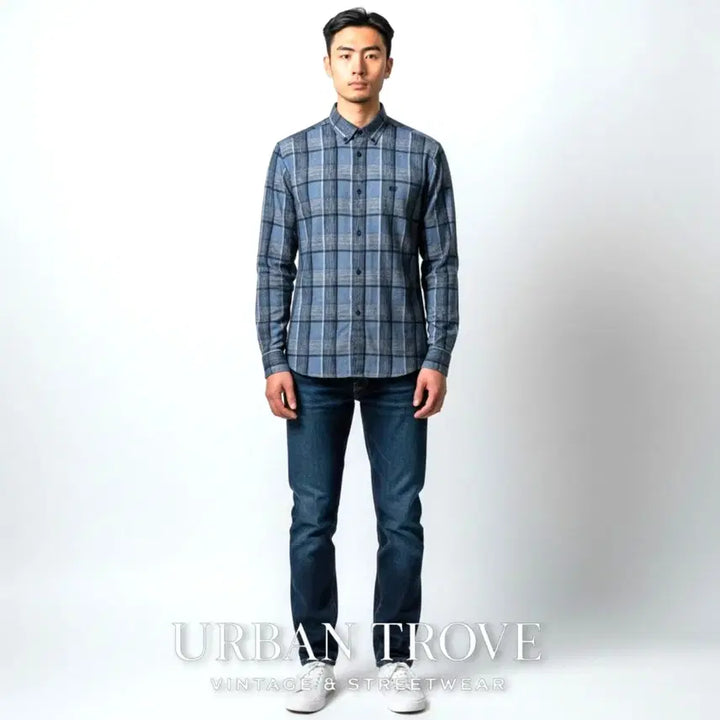 [BUNJANG] KOLON SPORT Blue Check Regular Fit Shirt L (100) / 코오롱스포츠 블루 체크 셔츠 L 100