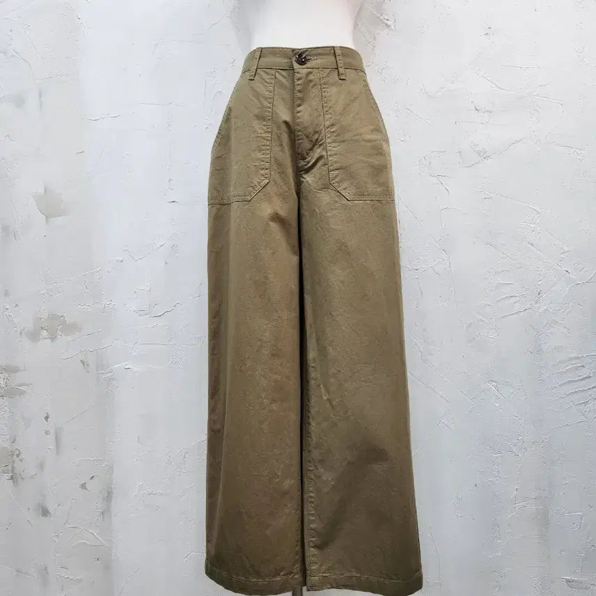 [BUNJANG] Khaki Wide Cotton Pants / 카키색 와이드 팬츠