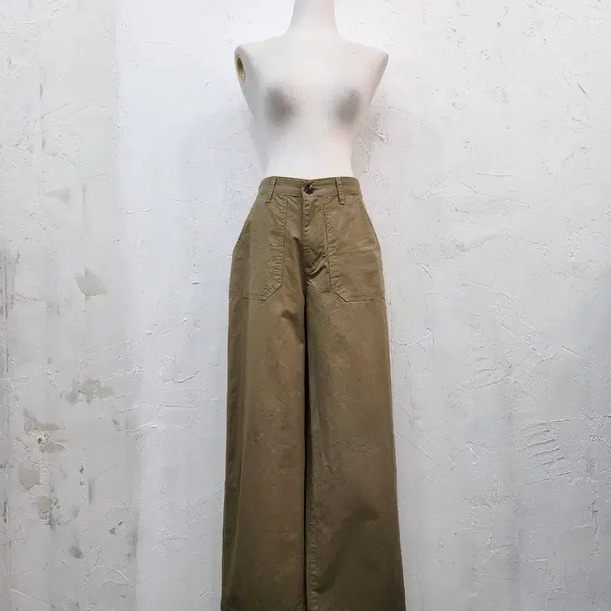 [BUNJANG] Khaki Wide Cotton Pants / 카키색 와이드 팬츠