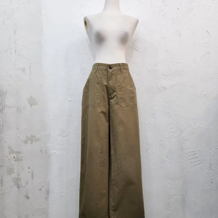 [BUNJANG] Khaki Wide Cotton Pants / 카키색 와이드 팬츠