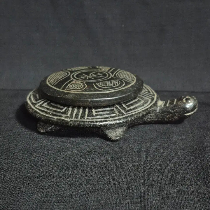 [BUNJANG] Black Jade Turtle Inkstone Antique / 흑피옥 문자도안 거북 벼루 옥 엔틱 골동
