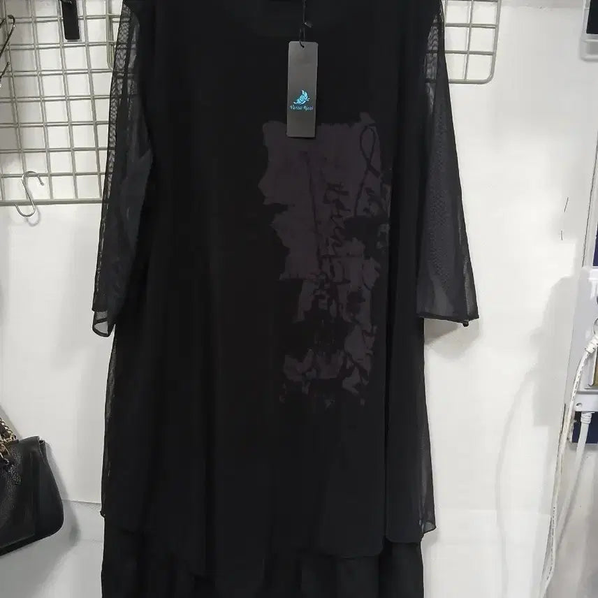 [BUNJANG] Black See-through Layered Midi Dress / 블랙 시스루 레이어드 원피스