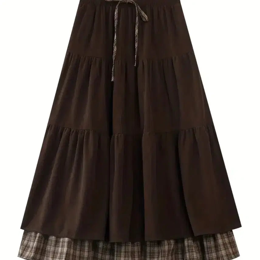 [BUNJANG] Pleated Long Skirt Brown Mori Girl / 플리츠 롱스커트 브라운 모리걸